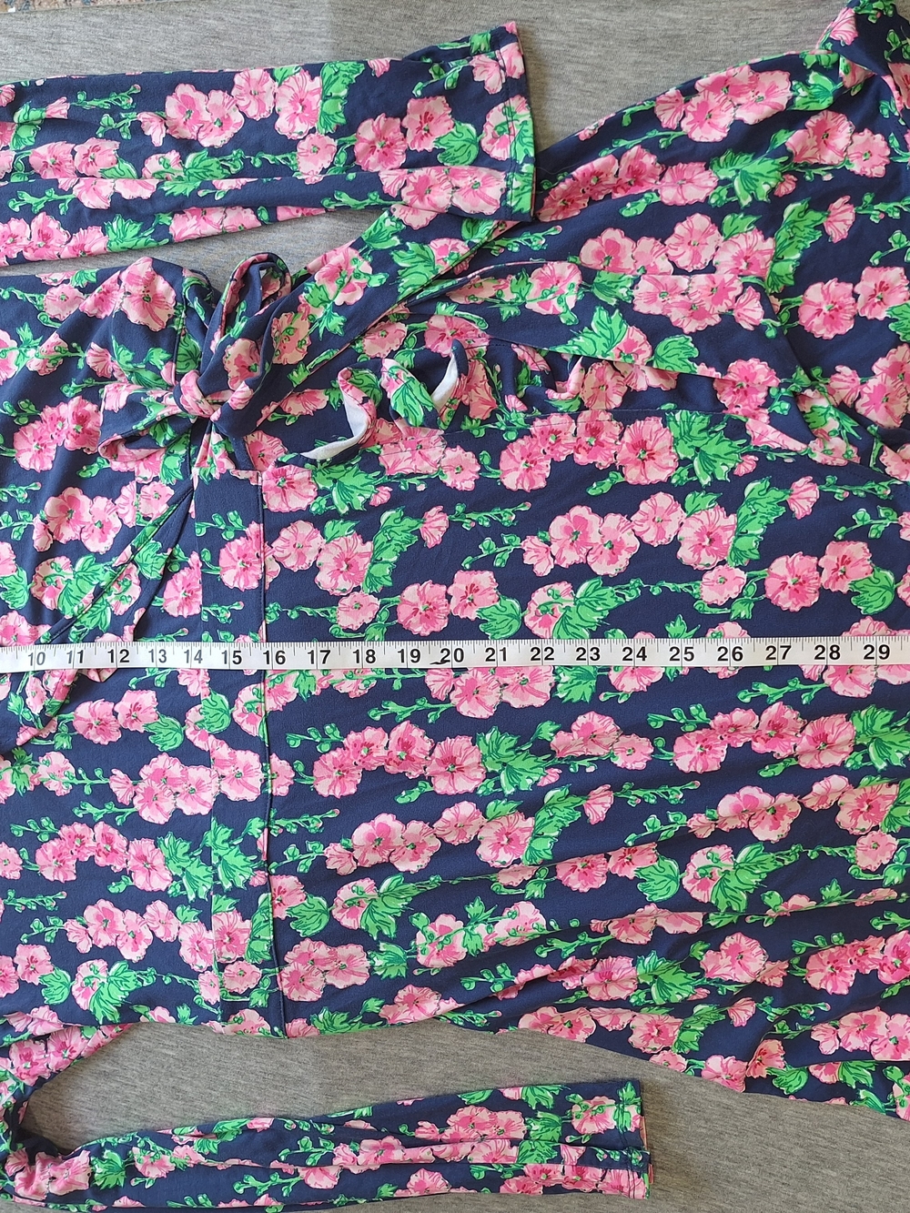 Lilly Pulitzer Navy Floral Wrap Dress Build In Shorts with Pink & Green Accents - Picture 9 of 15